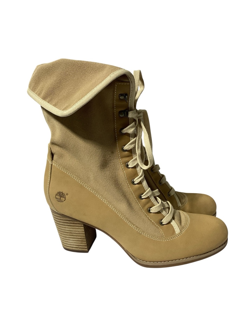 Timberland Women's Tan Lace-Up Fold-Over Heeled Boots